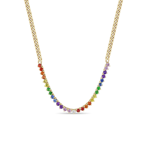 Zoë Chicco 14k Gold Rainbow Sapphire Tennis Segment Small Curb Chain Necklace