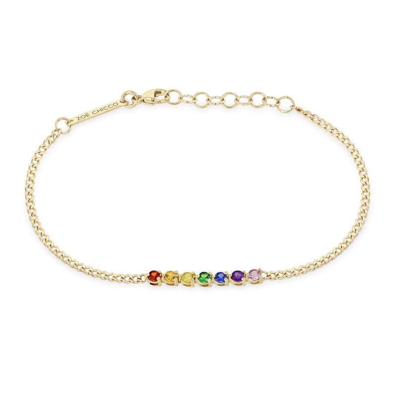 Zoë Chicco 14k Gold 7 Rainbow Sapphire Tennis Segment XS Curb Chain Bracelet