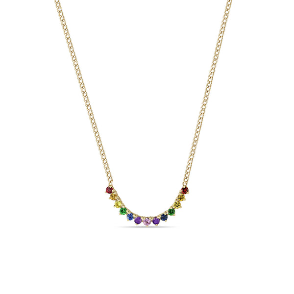 14k 13 Rainbow Sapphire Tennis Segment XS Curb Chain Necklace