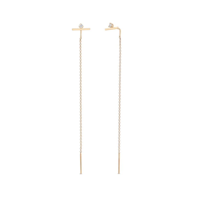 14k Stacked Diamond Bar Chain Threader Earrings