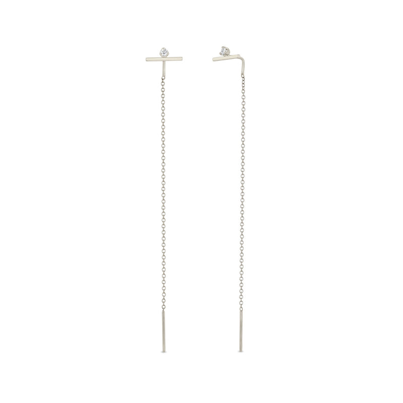14k Stacked Diamond Bar Chain Threader Earrings