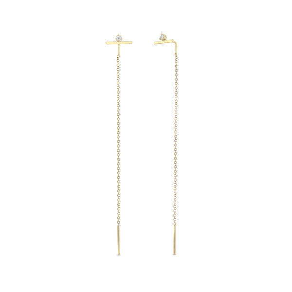 14k Stacked Diamond Bar Chain Threader Earrings