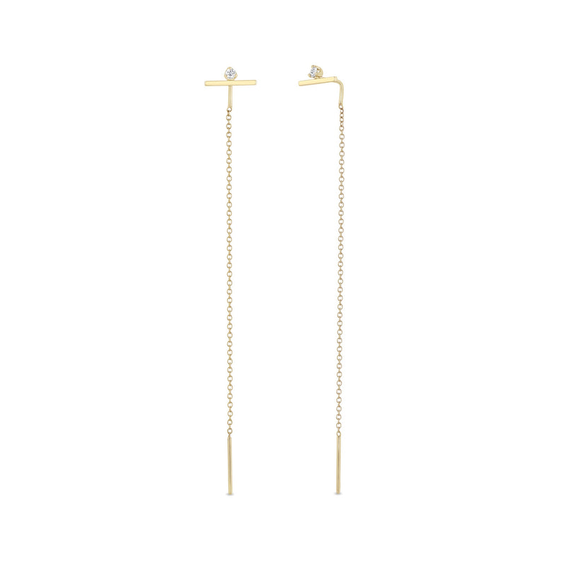 14k Stacked Diamond Bar Chain Threader Earrings