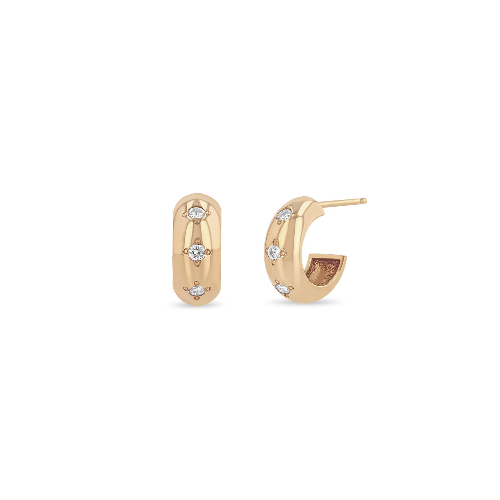 Zoë Chicco 14k Gold Chubby Huggie Hoops with 3 Star Set Zoë Chicco 14k Gold Chubby Huggie Hoops with 3 Star Set