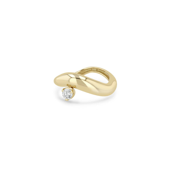 Zoe Chicco 14k gold wave shaped ring with a single diamond on a white background