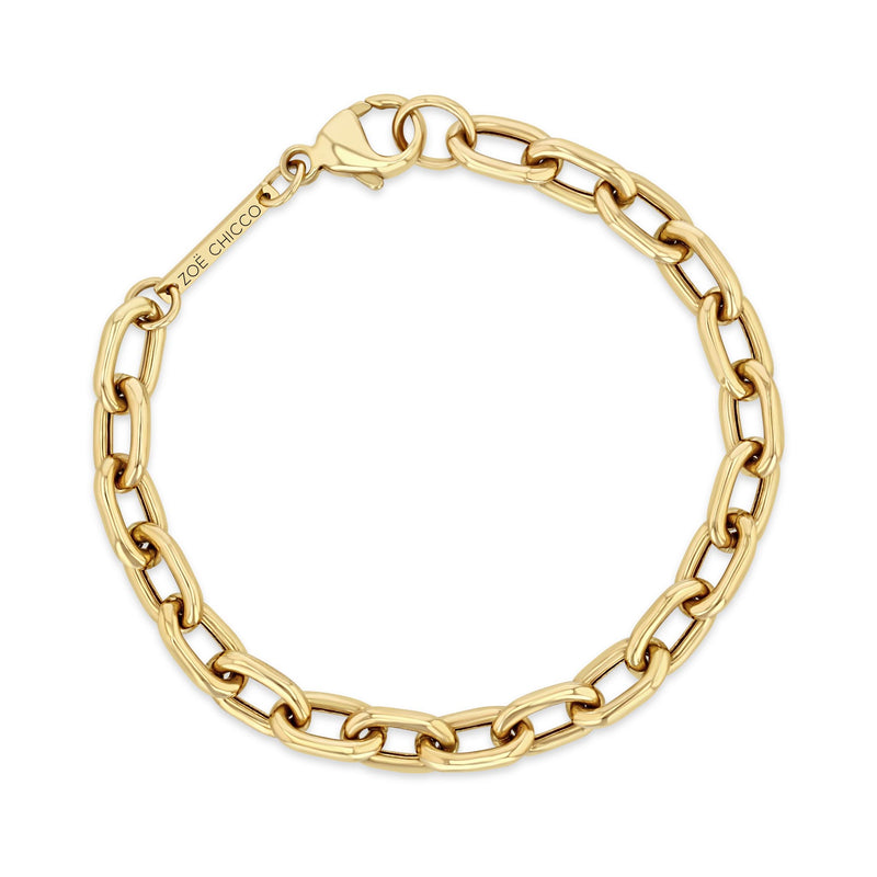top down view of a Zoë Chicco Men's 14k Gold Extra Large Square Oval Link Chain Bracelet