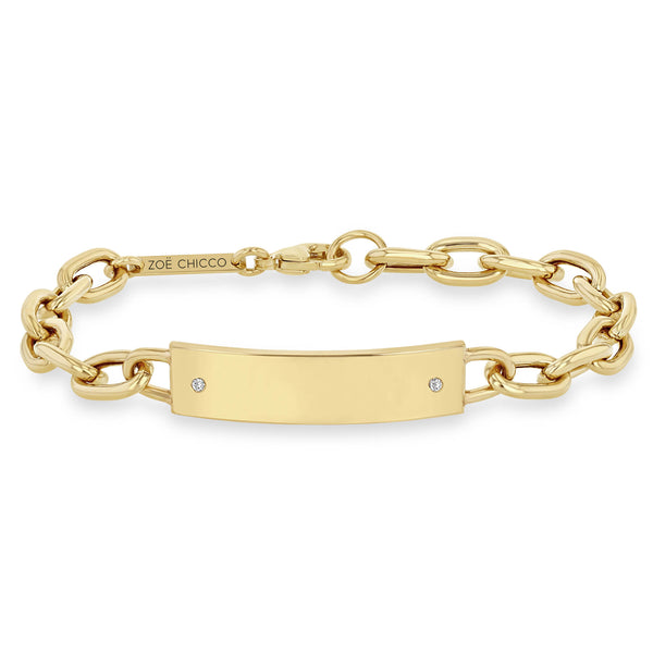 Zoë Chicco 14k Gold 2 Diamonds Extra Large Square Oval Chain ID Bracelet