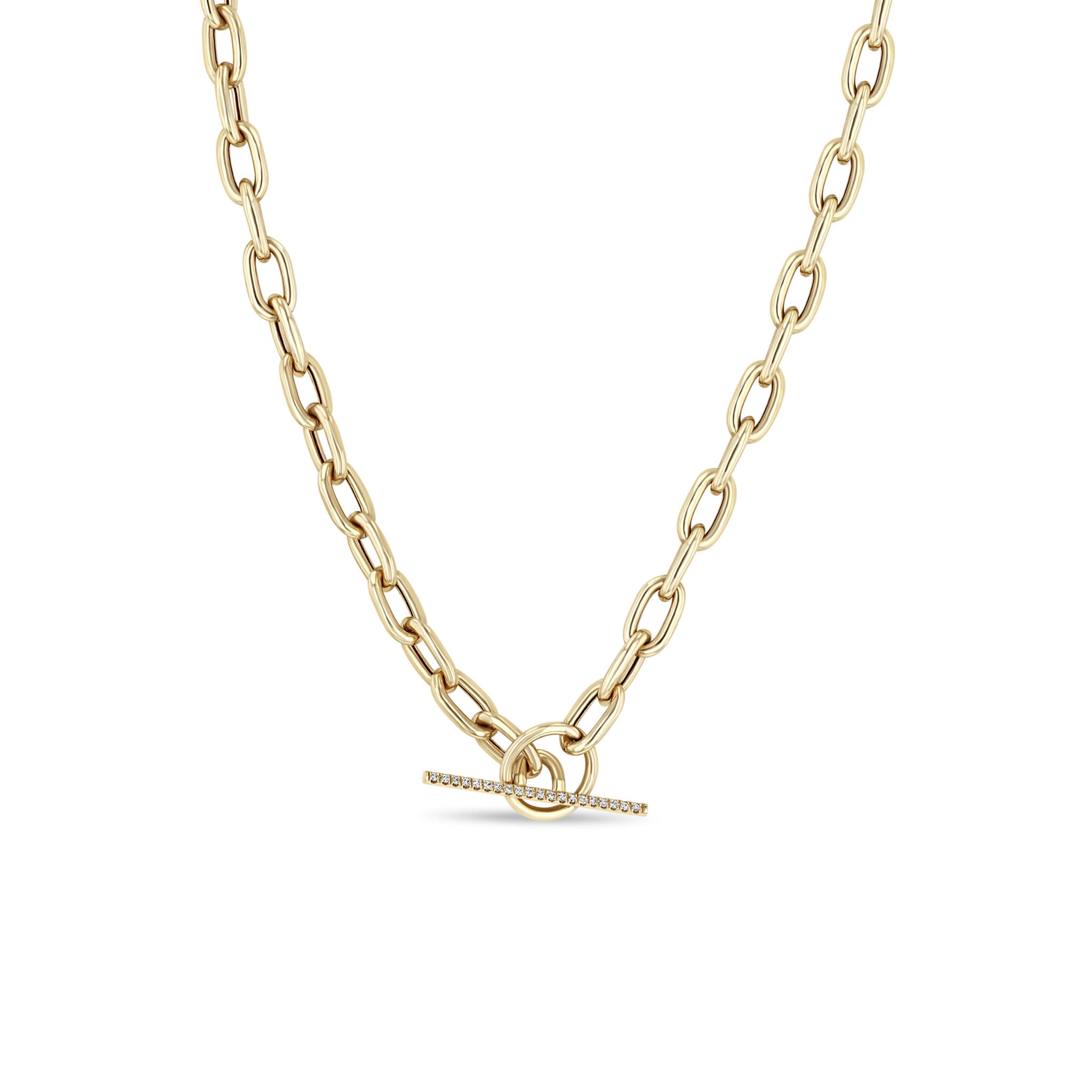 Zoë Chicco 14k Gold XL Square Oval Chain Pavé Diamond Toggle Necklace ...