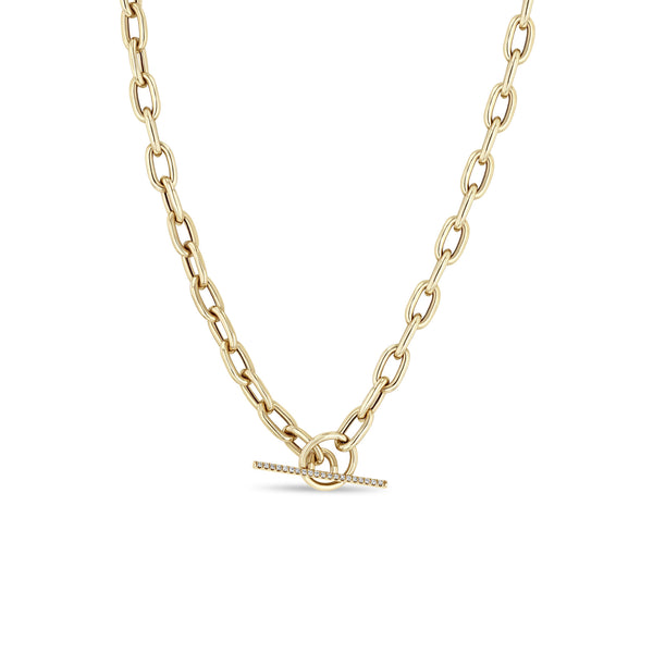 Zoë Chicco 14k Gold XL Square Oval Chain Pavé Diamond Toggle Necklace
