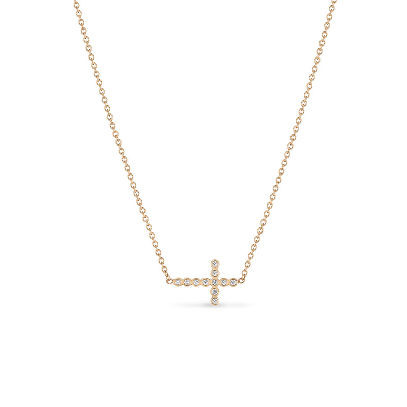 Zoë Chicco 14k Gold Small Diamond Bezel Cross Necklace