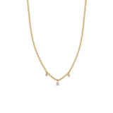 Zoë Chicco 14k Gold 3 Dangling Prong Diamond XS Curb Chain Necklace