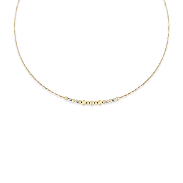 14k Mixed Yellow & Etched White Gold Bead Station XS Woven Flex Wire Necklace - SALE