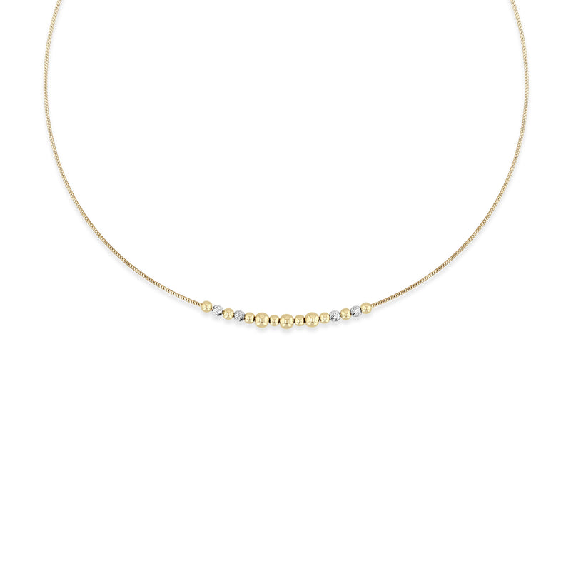 14k Mixed Yellow & Etched White Gold Bead Station XS Woven Flex Wire Necklace - SALE