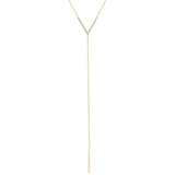 Zoe Chicco 14k gold v shaped bar lariat necklace with pave diamonds on a white background