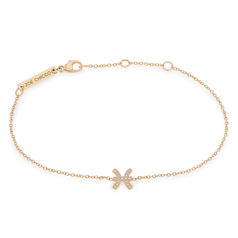 Zoë Chicco 14k Gold Midi Bitty Pavé Diamond Zodiac Bracelet with a Pisces symbol