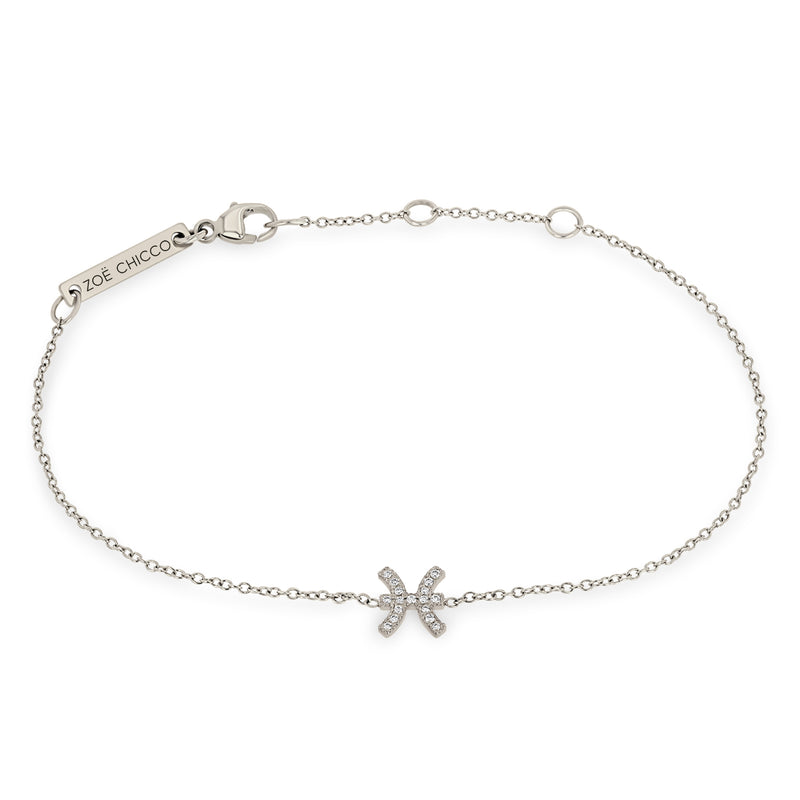 Zoë Chicco 14k Gold Midi Bitty Pavé Diamond Zodiac Bracelet with a Pisces symbol