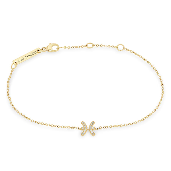 Zoë Chicco 14k Gold Midi Bitty Pavé Diamond Zodiac Bracelet with a Pisces symbol