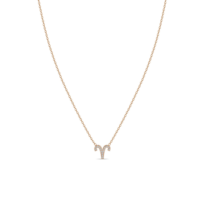 Zoe Chicco 14k Rose Gold Midi Bitty Pavé Diamond Aries Zodiac Necklace