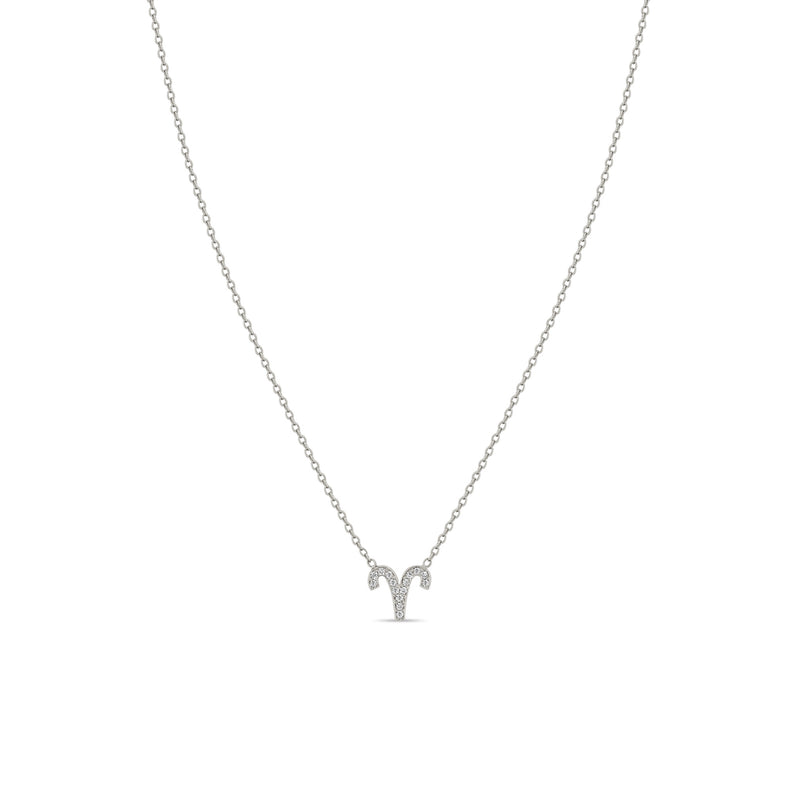 Zoe Chicco 14k White Gold Midi Bitty Pavé Diamond Aries Zodiac Necklace