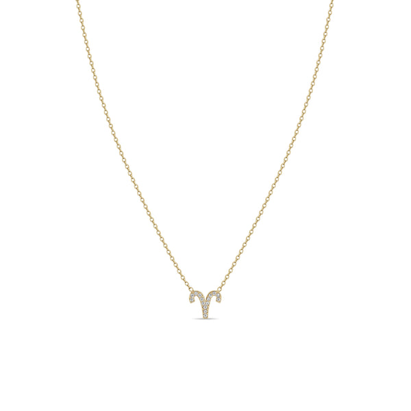 Zoe Chicco 14k yELLOW Gold Midi Bitty Pavé Diamond Aries Zodiac Necklace