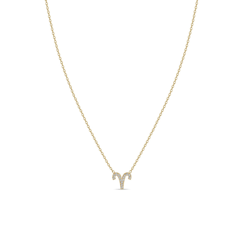 Zoe Chicco 14k yELLOW Gold Midi Bitty Pavé Diamond Aries Zodiac Necklace