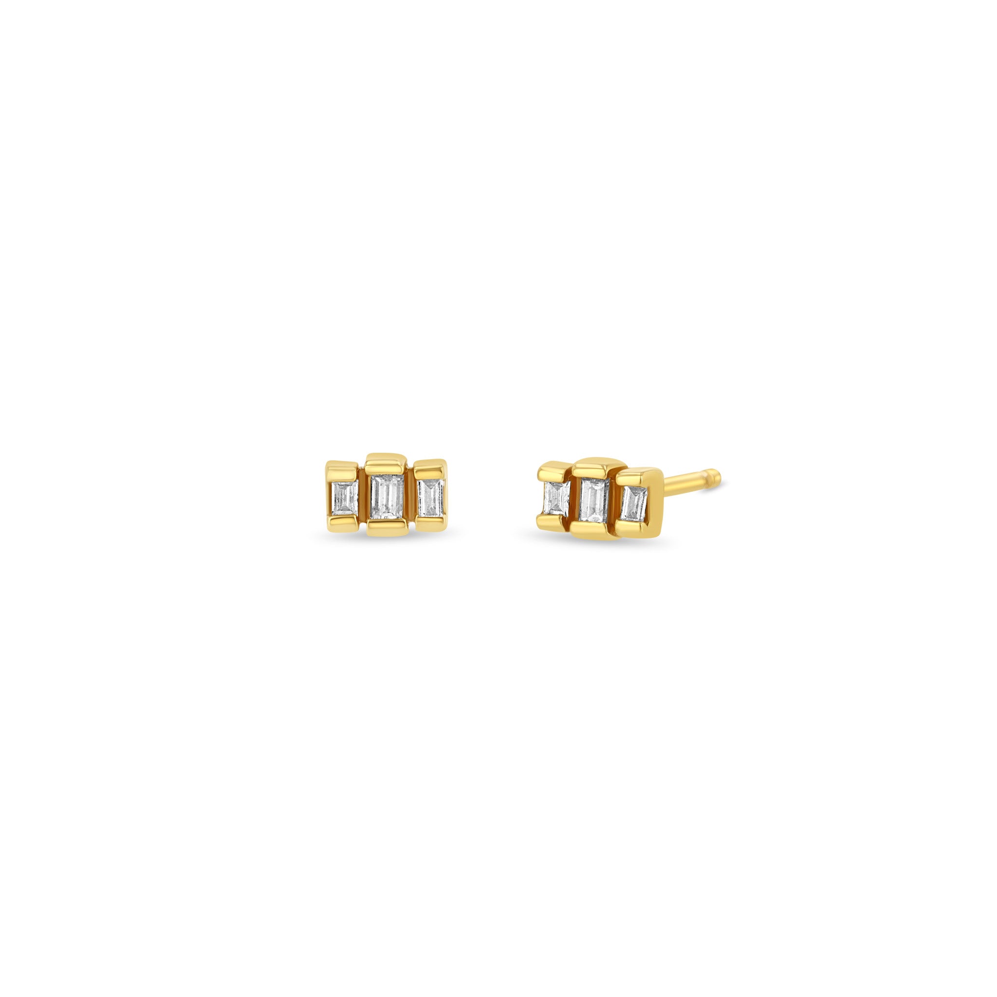 Zoë Chicco 14k Gold 3 Stepped Tiny Baguette Diamond Stud Earrings – ZOË ...