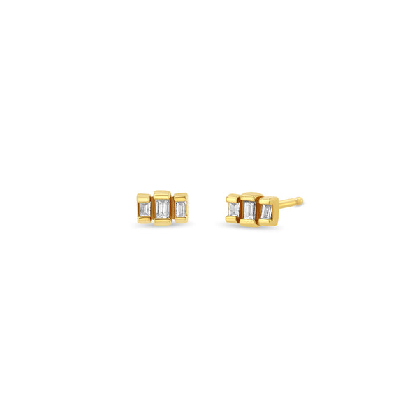 Zoë Chicco 14k Gold 3 Stepped Tiny Baguette Diamond Stud Earrings