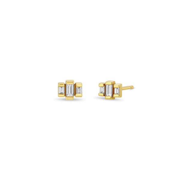 Zoë Chicco 14k Gold 3 Stepped Baguette Diamond Stud Earrings