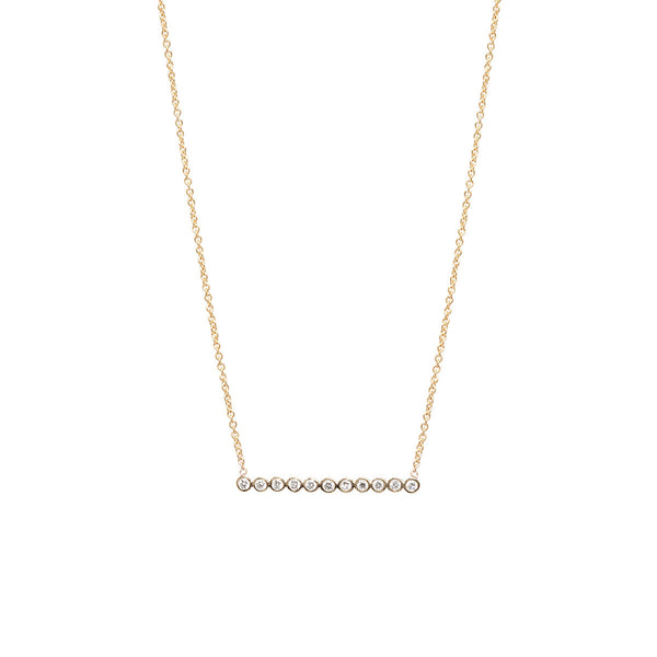 14k 11 Tiny Diamond Bezel Bar Necklace - SALE