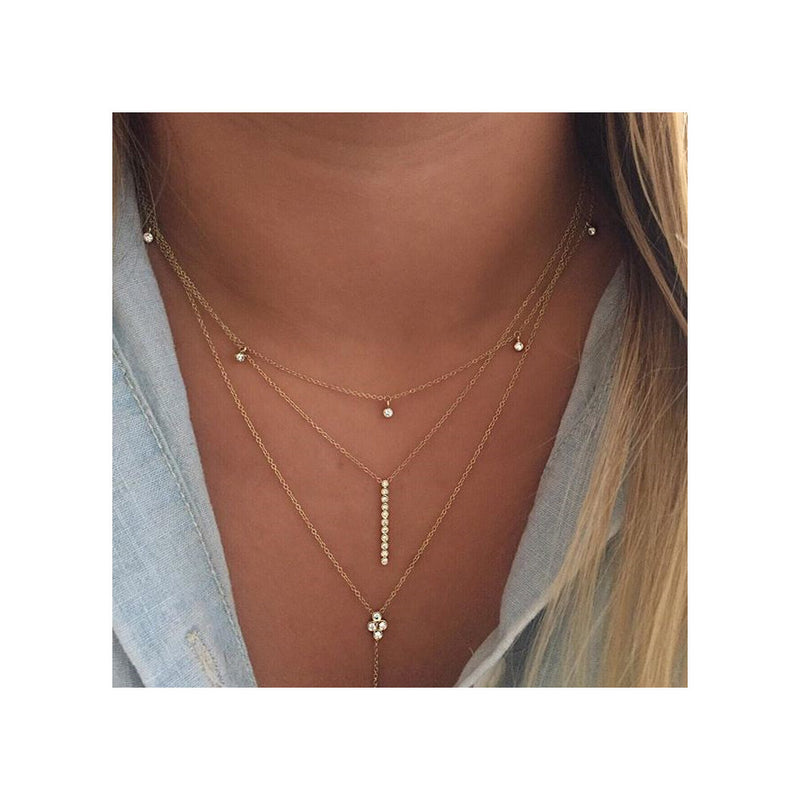 14k Diamond Bezel Quad Lariat Necklace