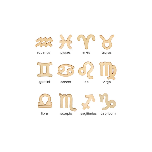 A chart of Zoë Chicco 12 zodiac symbols in 14k yellow gold