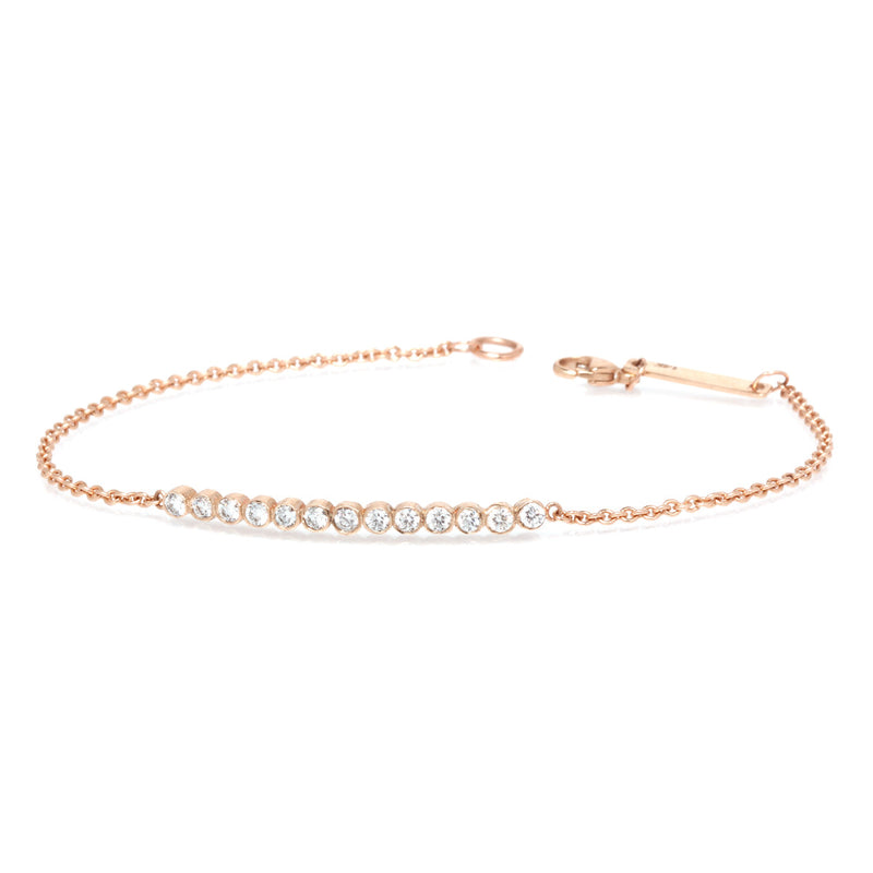 Zoë Chicco 14kt Rose Gold 13 White Diamond Bezel Set Curved Bar Bracelet