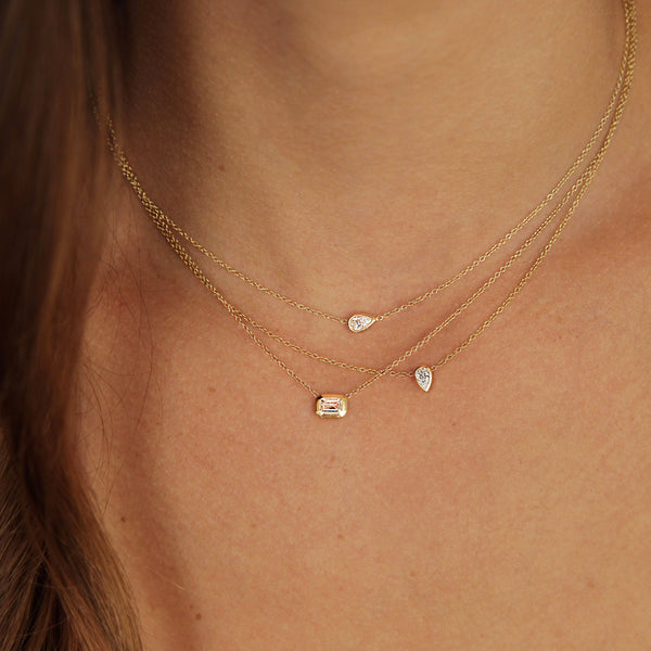 14k Small Emerald Cut Diamond Necklace