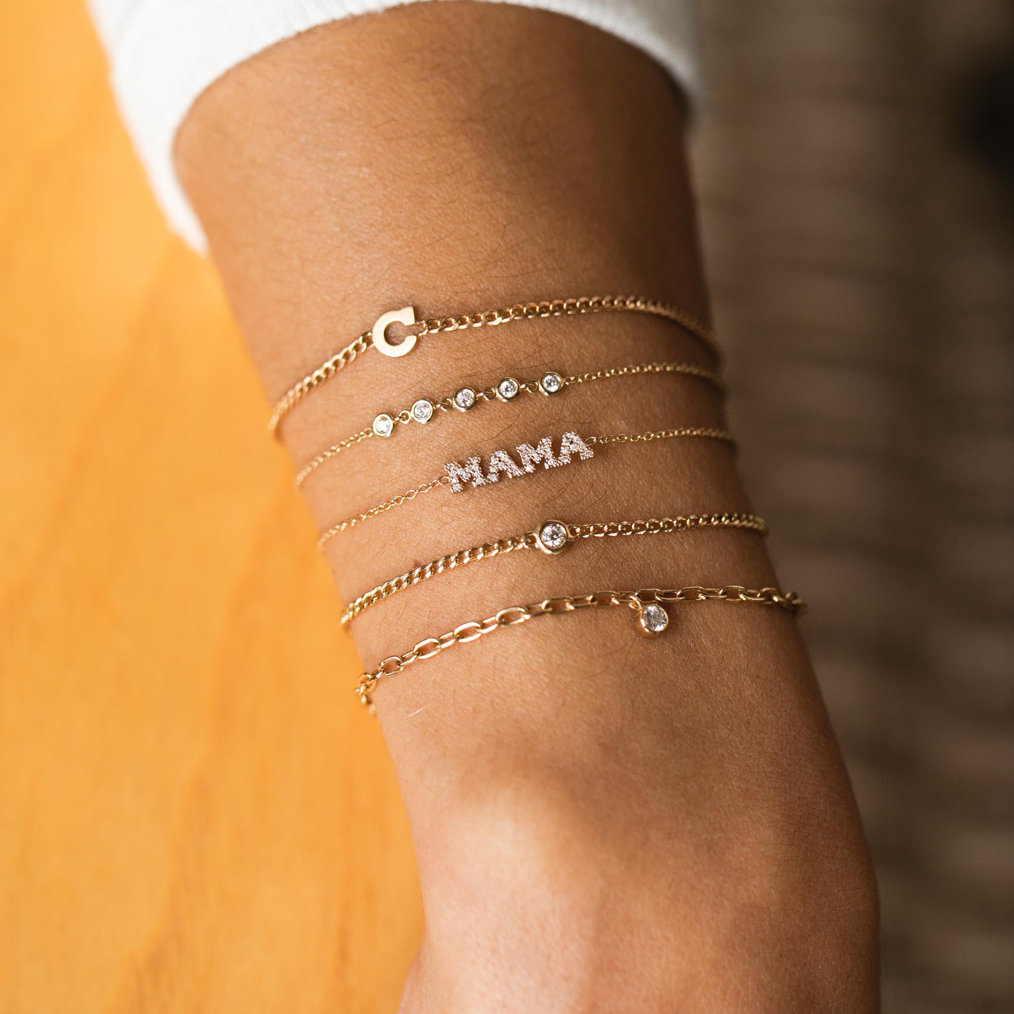 Zoë Chicco 14k Gold Initial Letter XS Curb Chain Bracelet