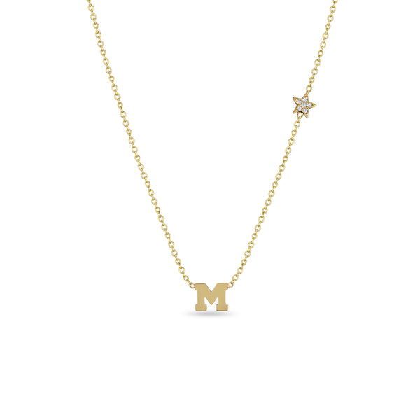 Zoë Chicco 14k Gold Initial Letter M Necklace with Pavé Diamond Star