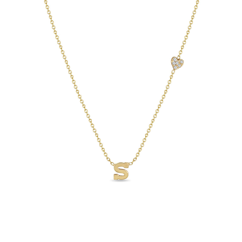 Zoë Chicco 14k Gold Initial Letter S Necklace with Pave Diamond Heart