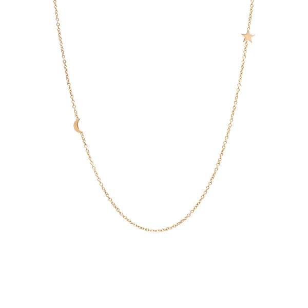 Zoë Chicco 14kt Yellow Gold Itty Bitty Off-Center Moon and Star Necklace