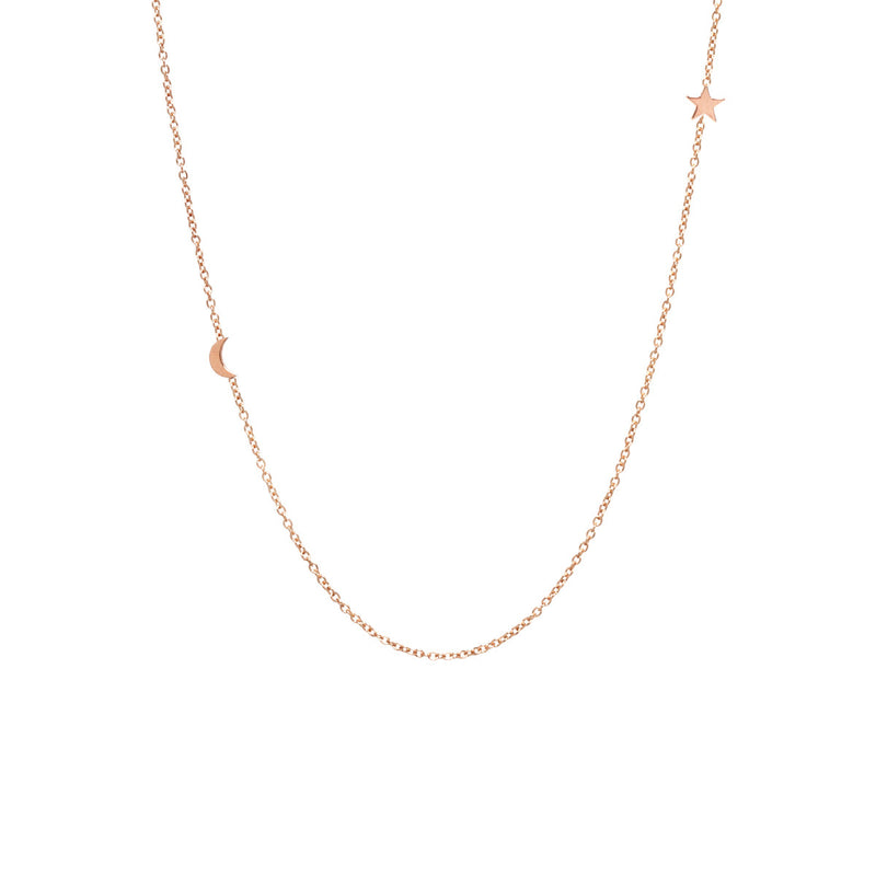Zoë Chicco 14kt Rose Gold Itty Bitty Off-Center Moon and Star Necklace
