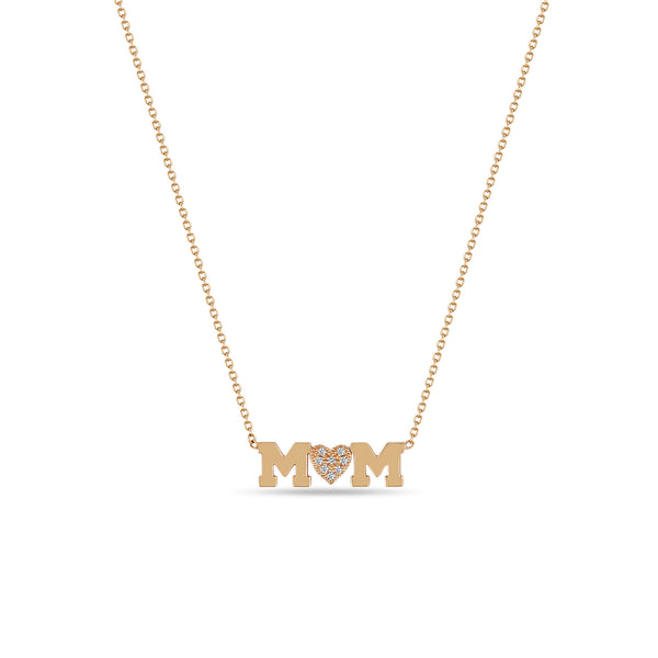 Zoë Chicco 14k Gold MOM with Pave Diamond Heart Necklace