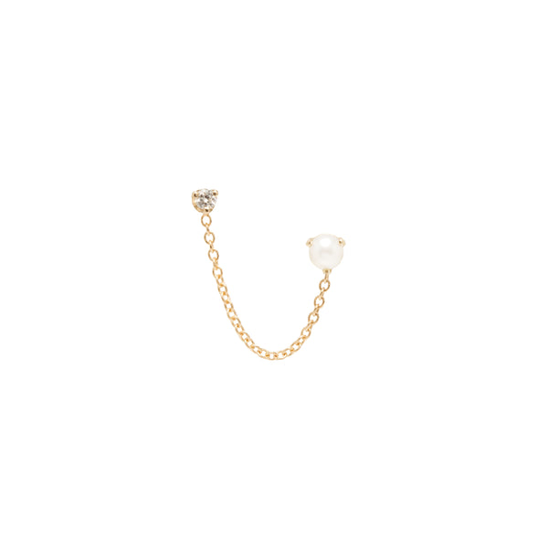 Zoë Chicco 14k Gold Pearl & Diamond Double Stud Chain Earring