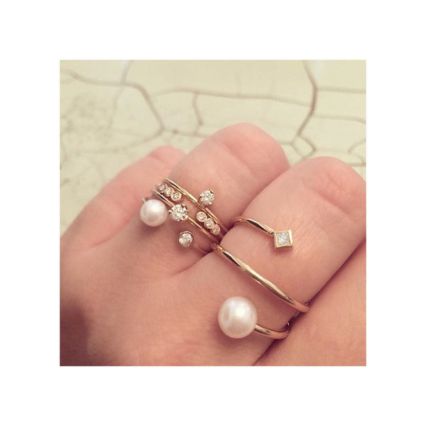 14k Princess Diamond & Pearl Double Wrap Ring - SALE