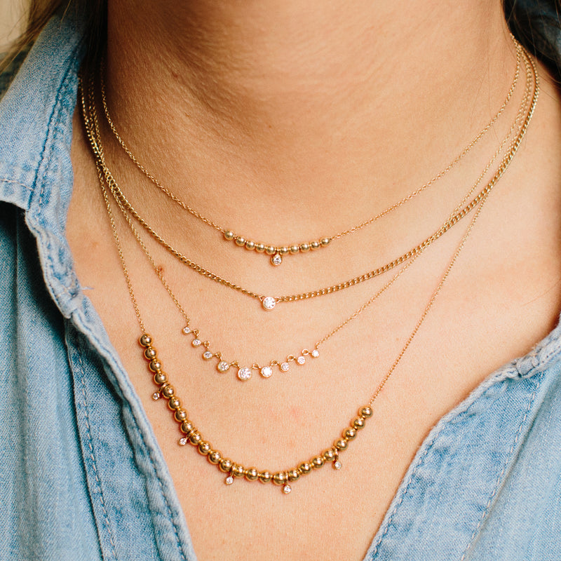 14k Diamond Bezel Extra Small Curb Chain Necklace