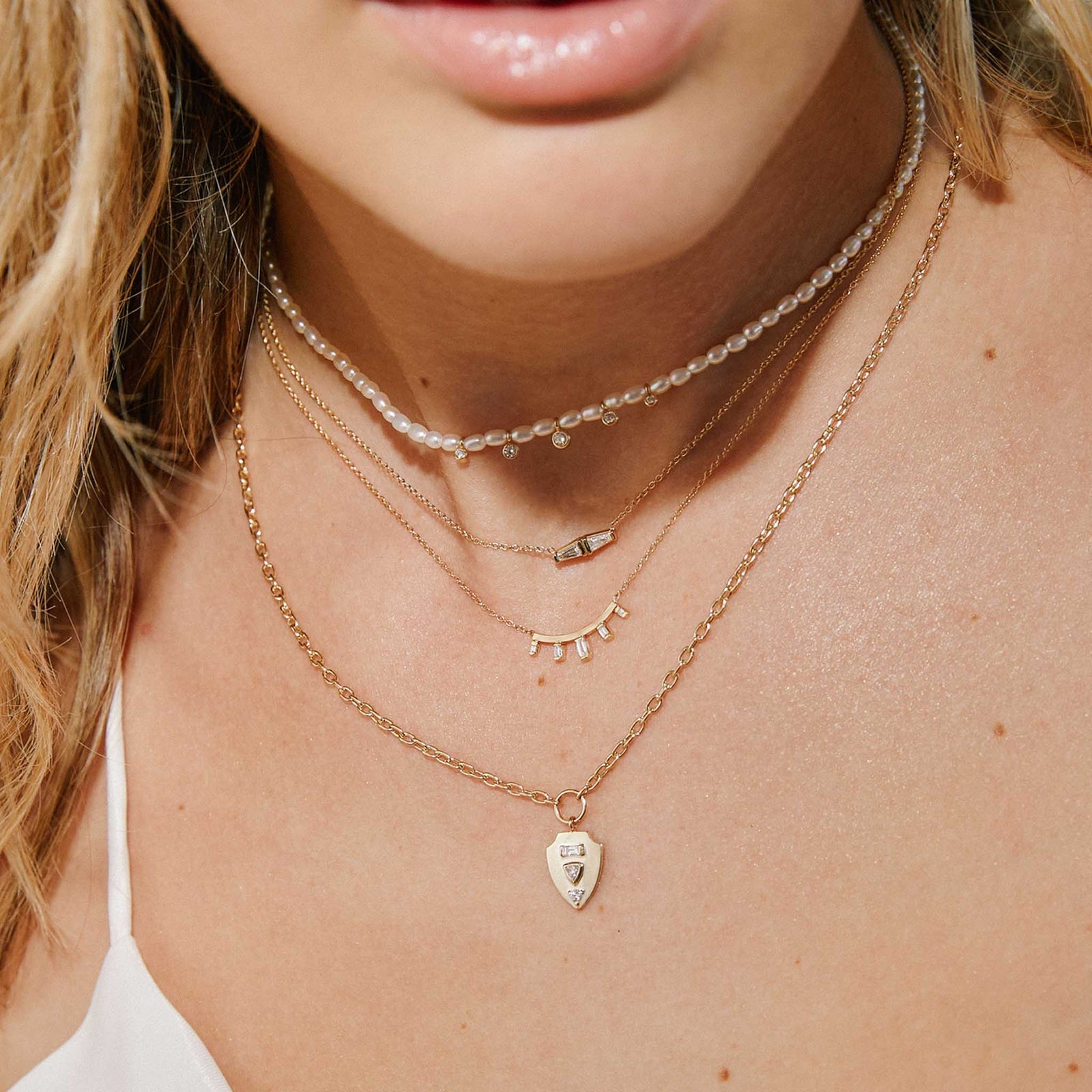 Zoë Chicco 14k Gold Mixed Cut Diamond Brushed Gold Shield