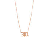 14k Triple Number with Diamond Bezel Necklace