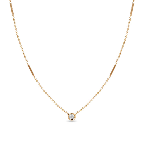 Zoë Chicco 14k Rose Gold Floating Diamond & Tiny Bar Station Necklace