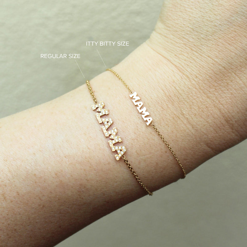 wrist with Zoë Chicco 14k Gold Pavé Diamond MAMA Small Curb Chain Bracelet
