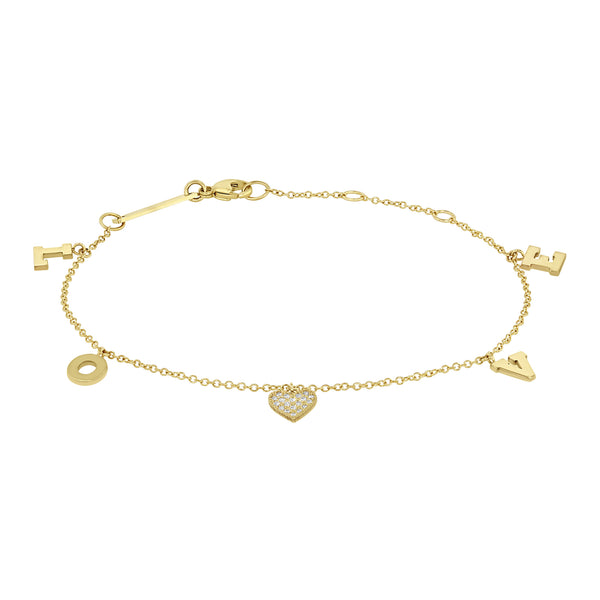 Zoë Chicco 14k Gold Scattered LOVE & Pave Diamond Heart Charm Bracelet