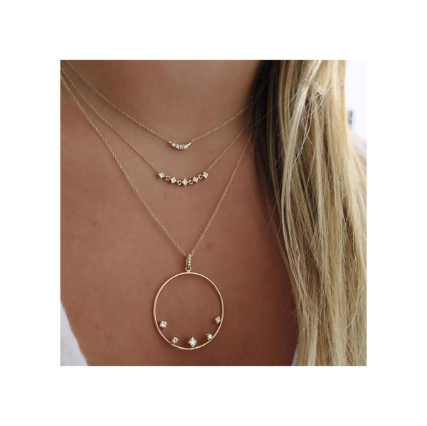 14k Mixed Diamond Circle Necklace - SALE