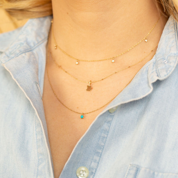 14k Single Turquoise Pendant Necklace | December Birthstone
