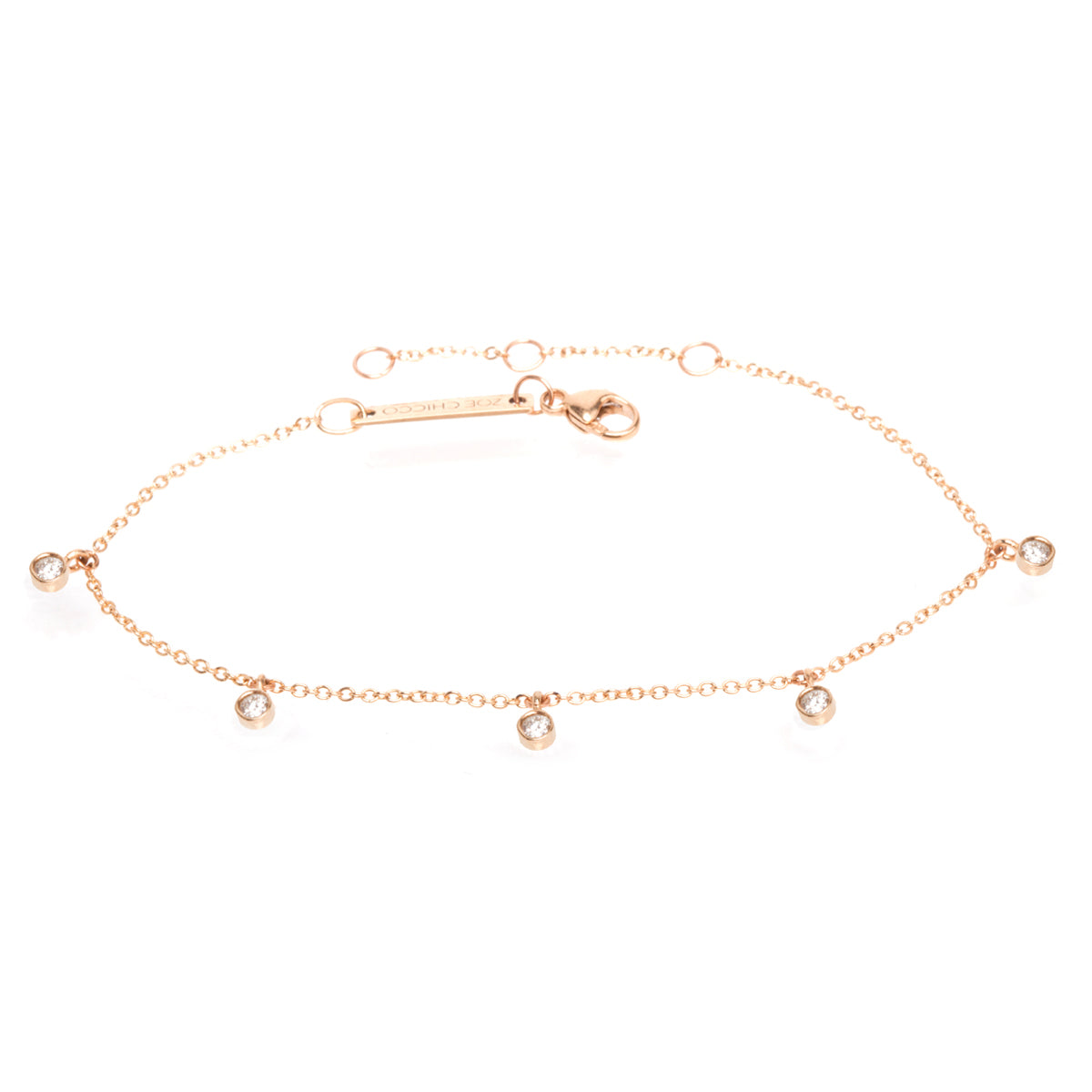 Zoë Chicco 14kt Rose Gold 5 Dangling Diamond Bezel Bracelet